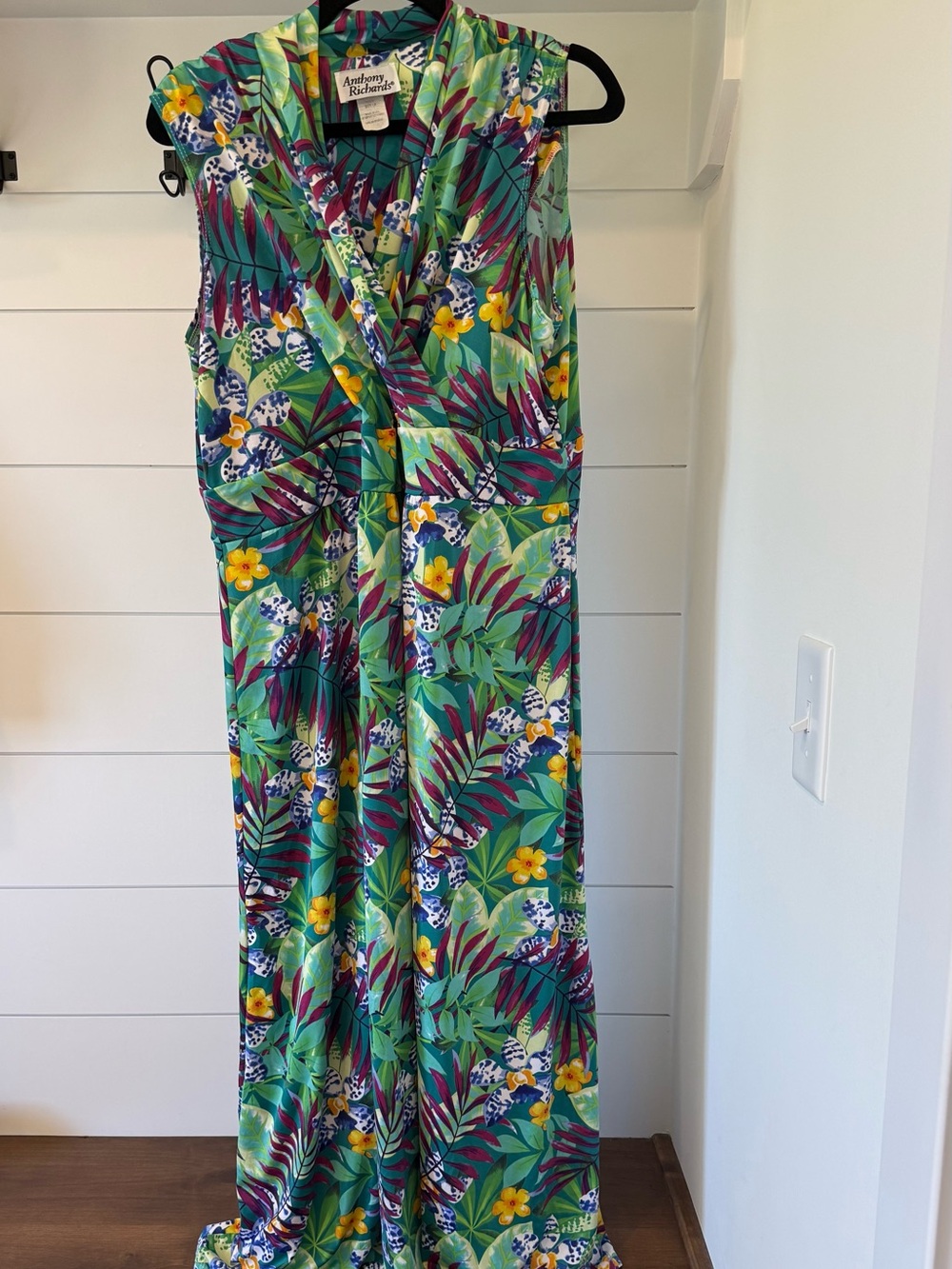 Anthony Richards Tropical Green Dress with Floral Accents petite L